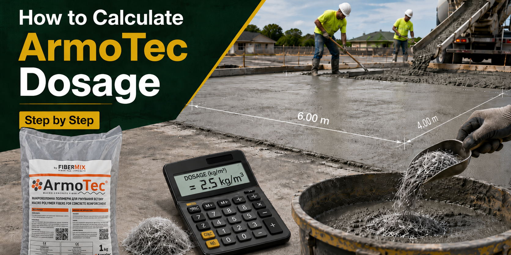 Comment calculer le dosage d'ArmoTec pour le béton à base de macrofibres : calculateur et dimensions des dalles de béton